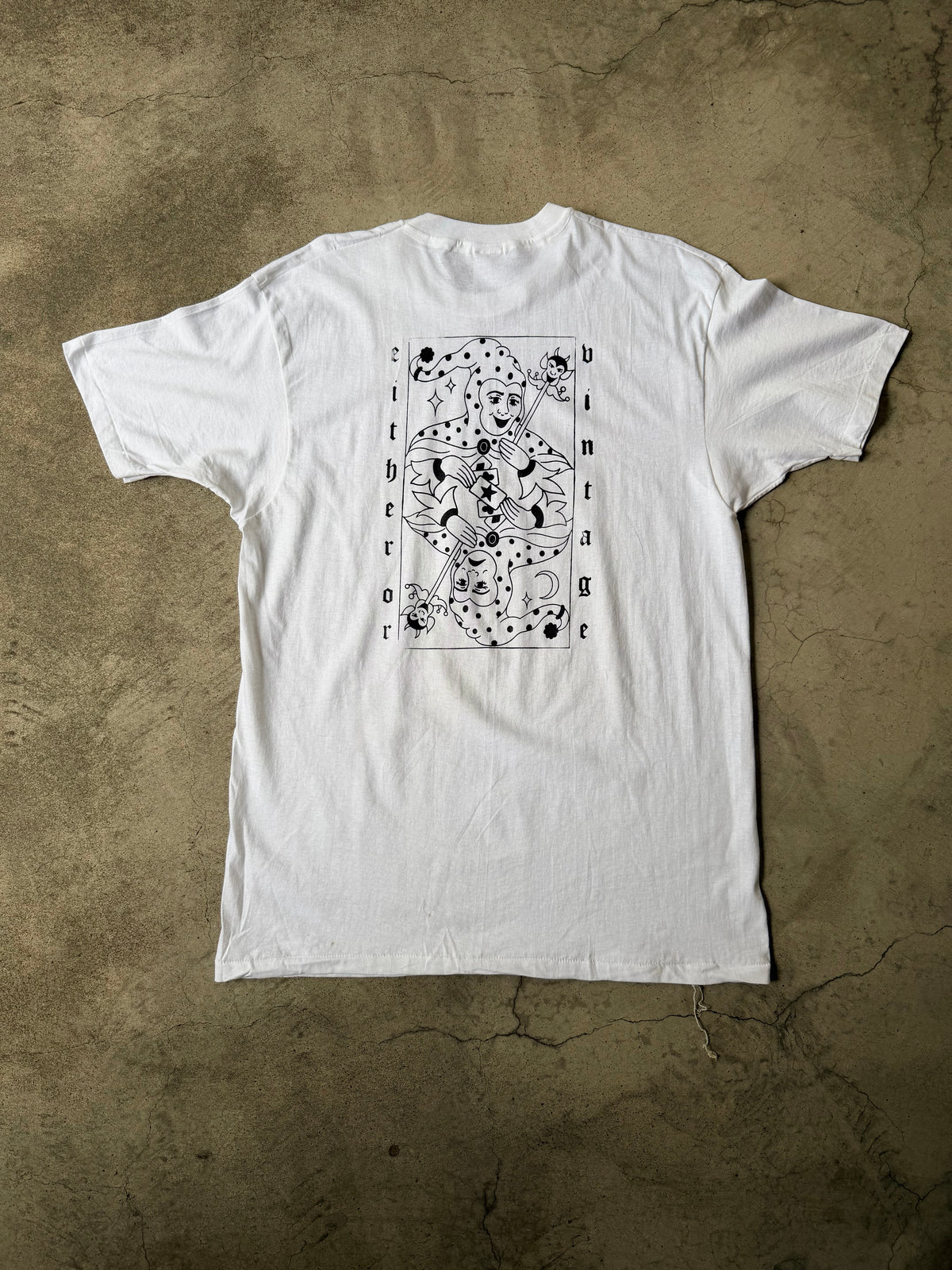 Either/Or Vintage “Jester” T-shirt, XL 21.5”x31.5”