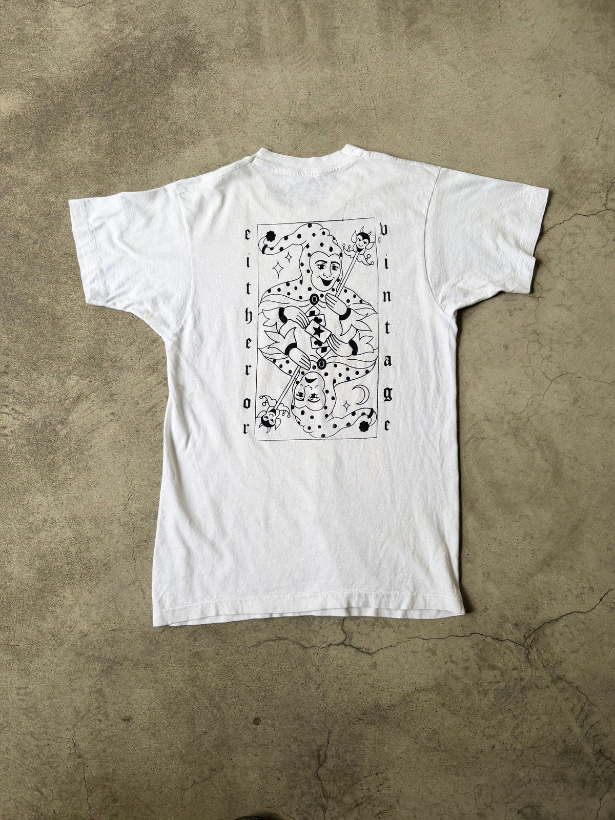 Either/Or Vintage “Jester” T-shirt, Medium 18”x27”