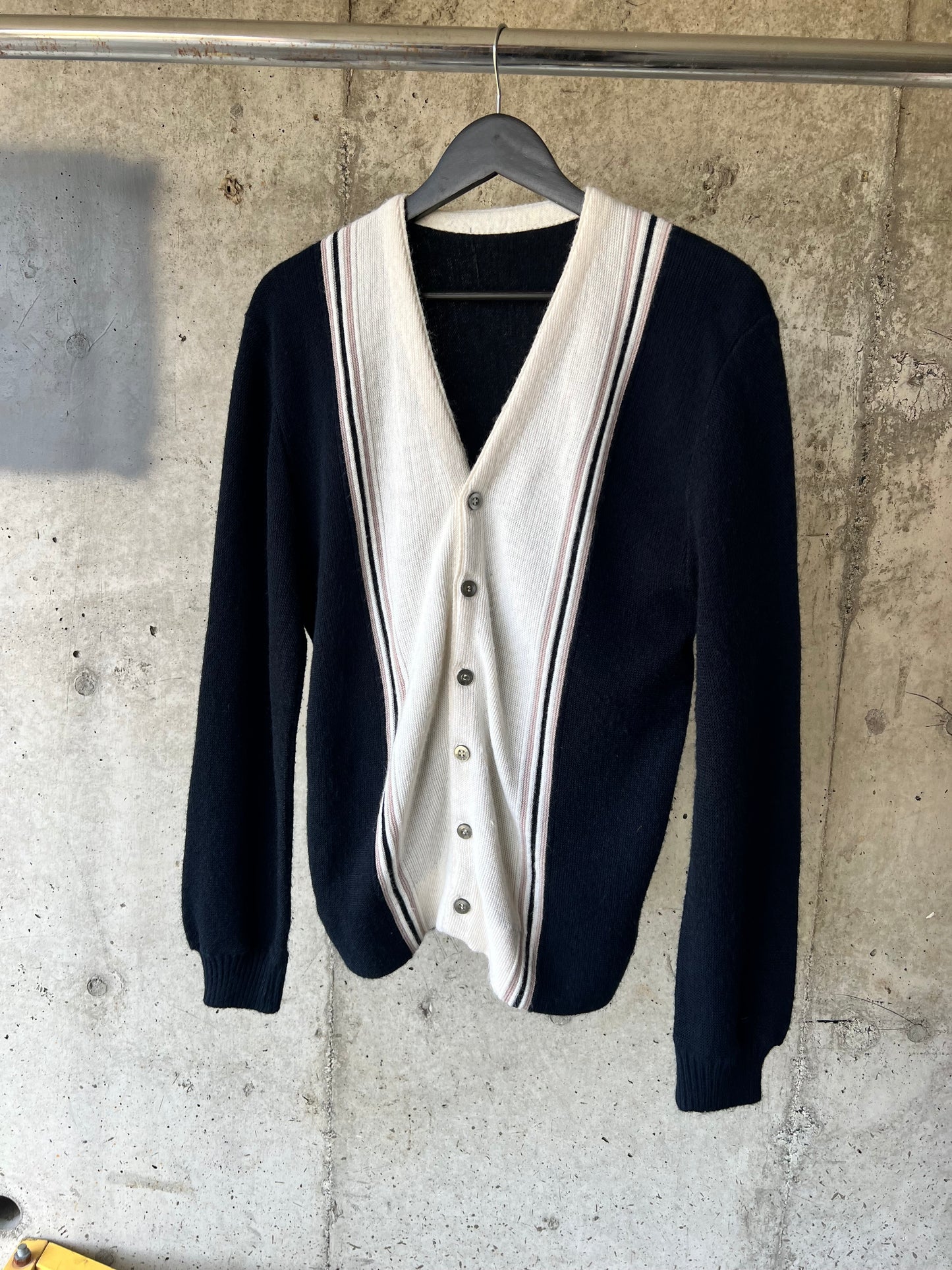70s Black & White Striped Cardigan