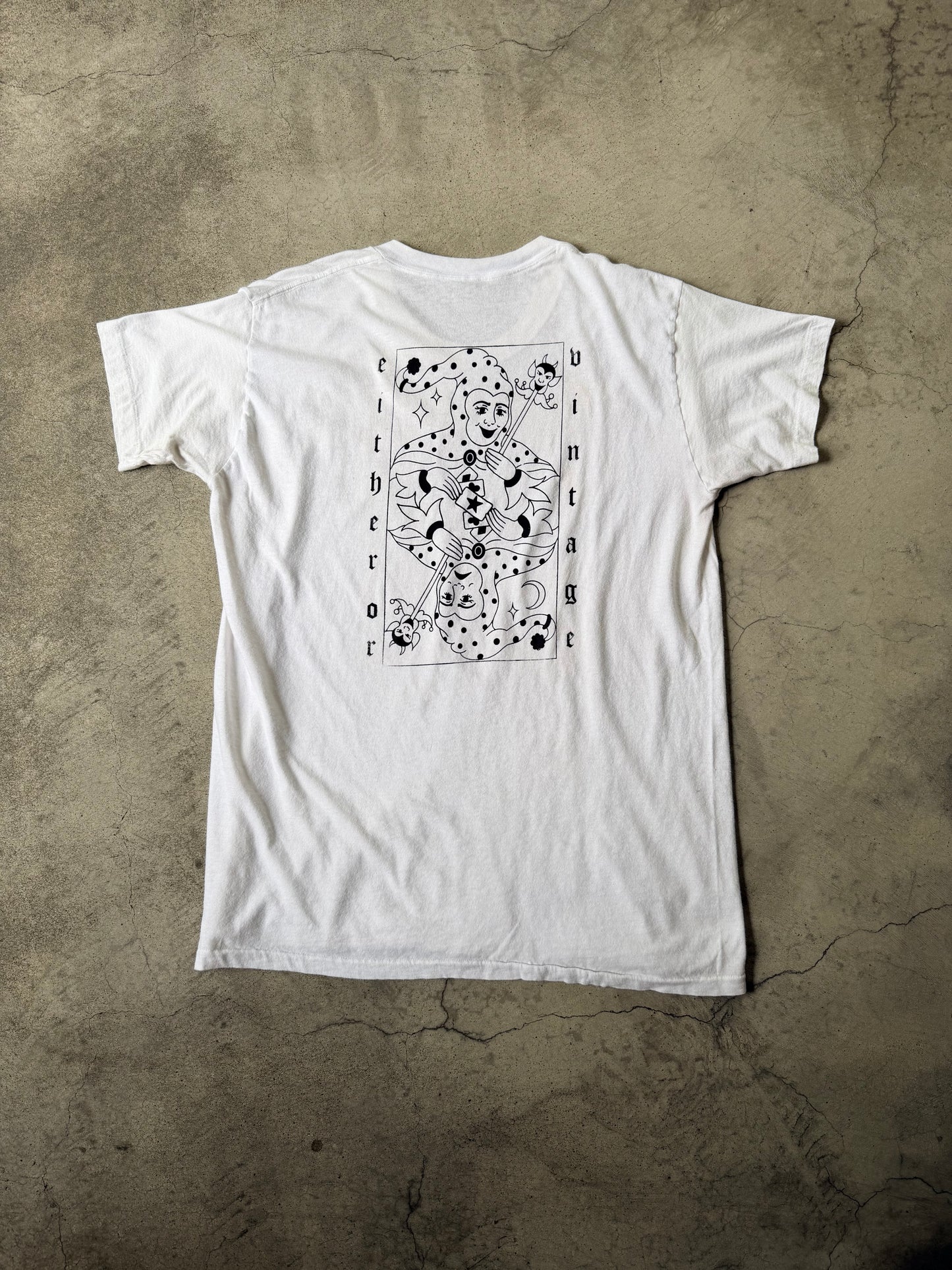 Either/Or Vintage “Jester” T-shirt, Large 21”x29”