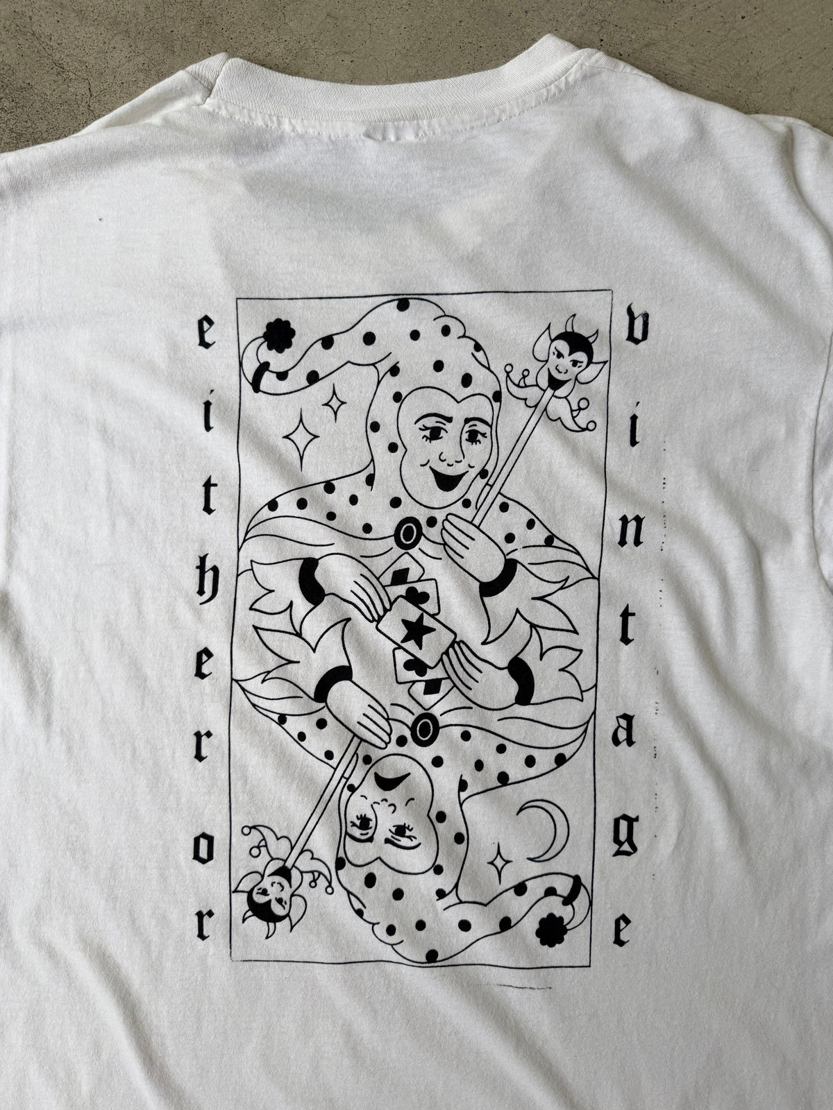 Either/Or Vintage “Jester” T-shirt, Large 21”x29”