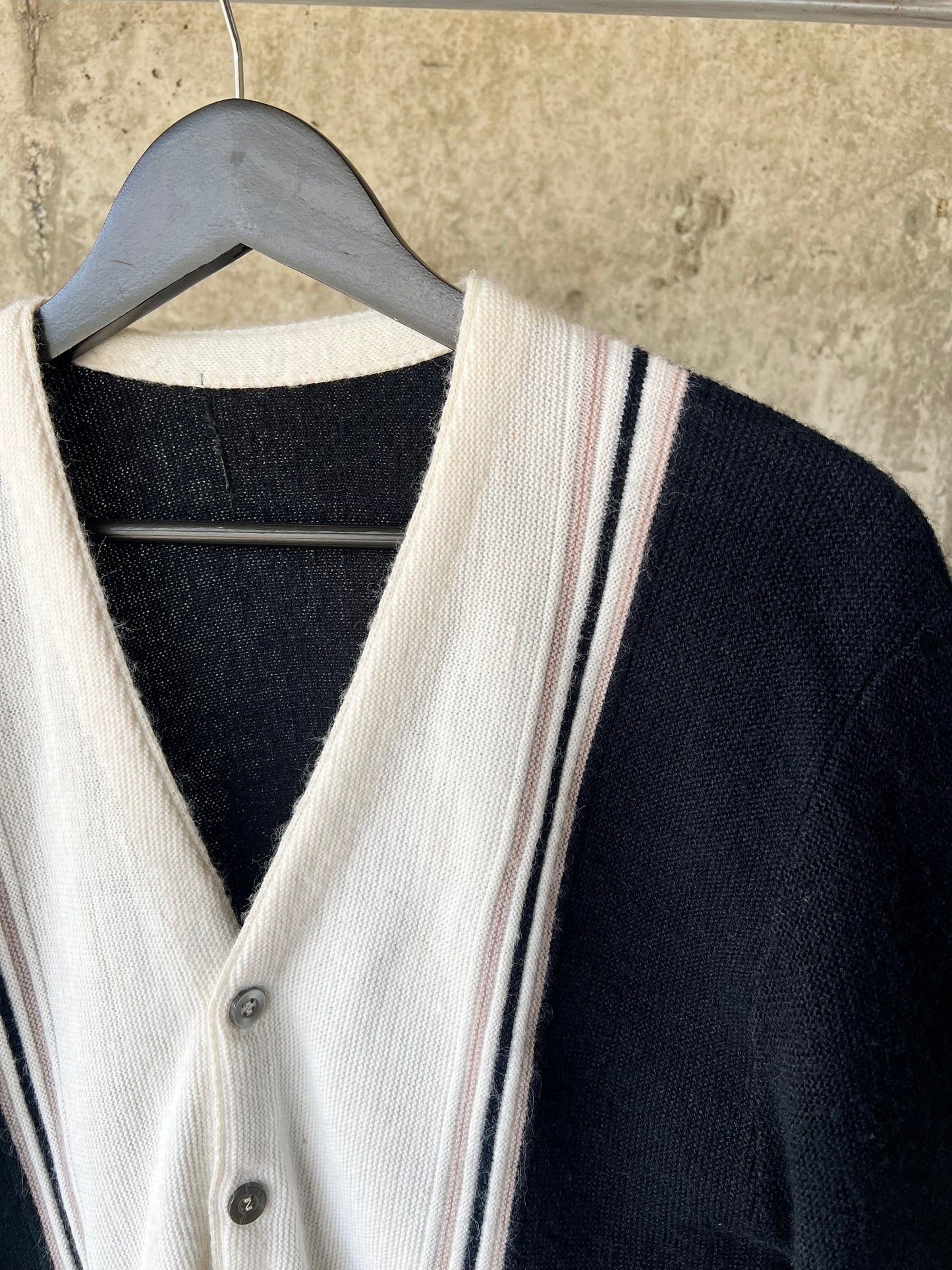 70s Black & White Striped Cardigan