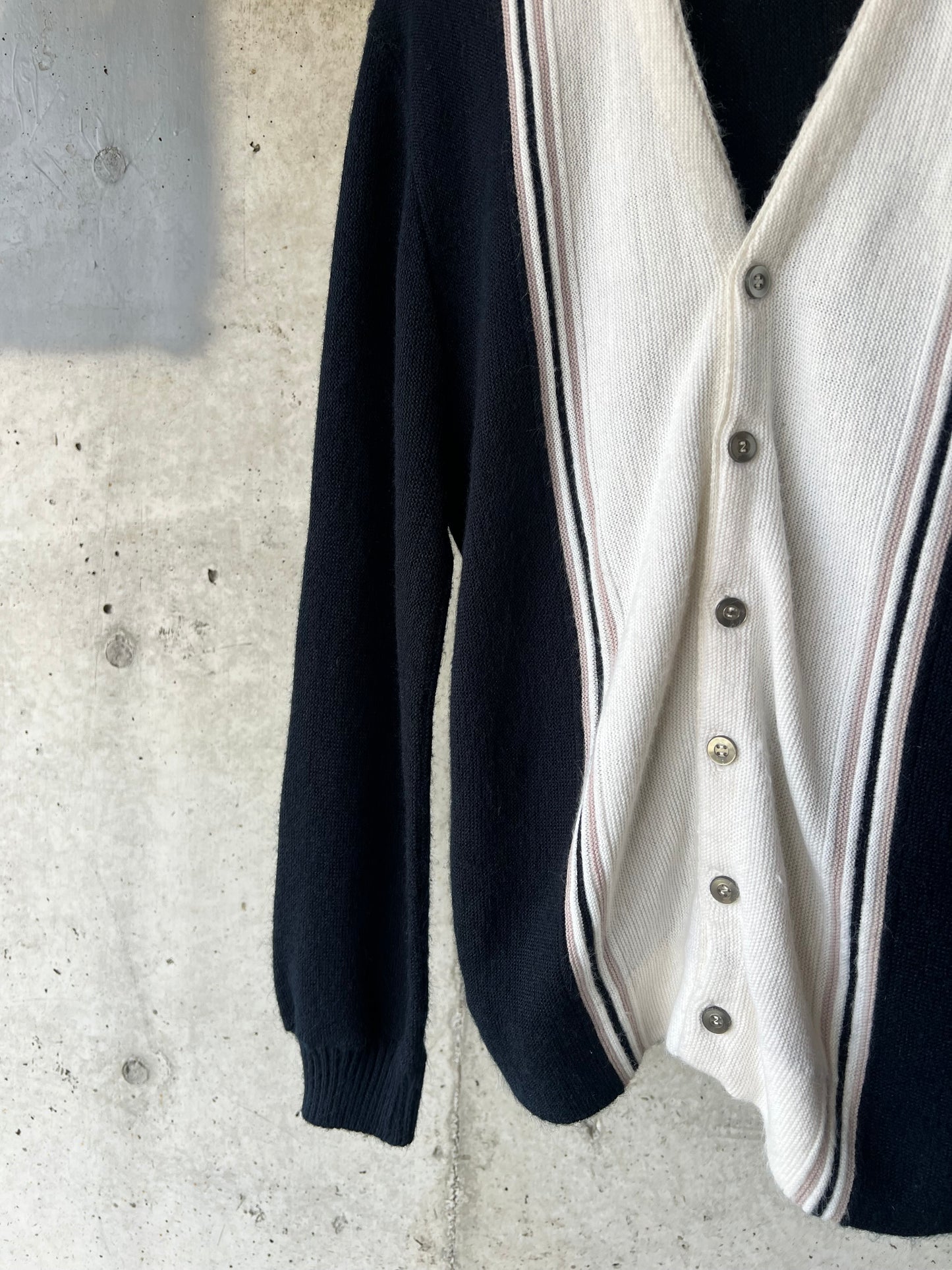 70s Black & White Striped Cardigan