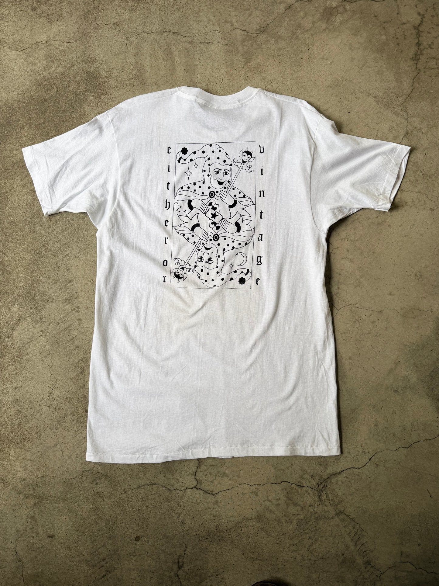 Either/Or Vintage “Jester” T-shirt, XL 21”x32”