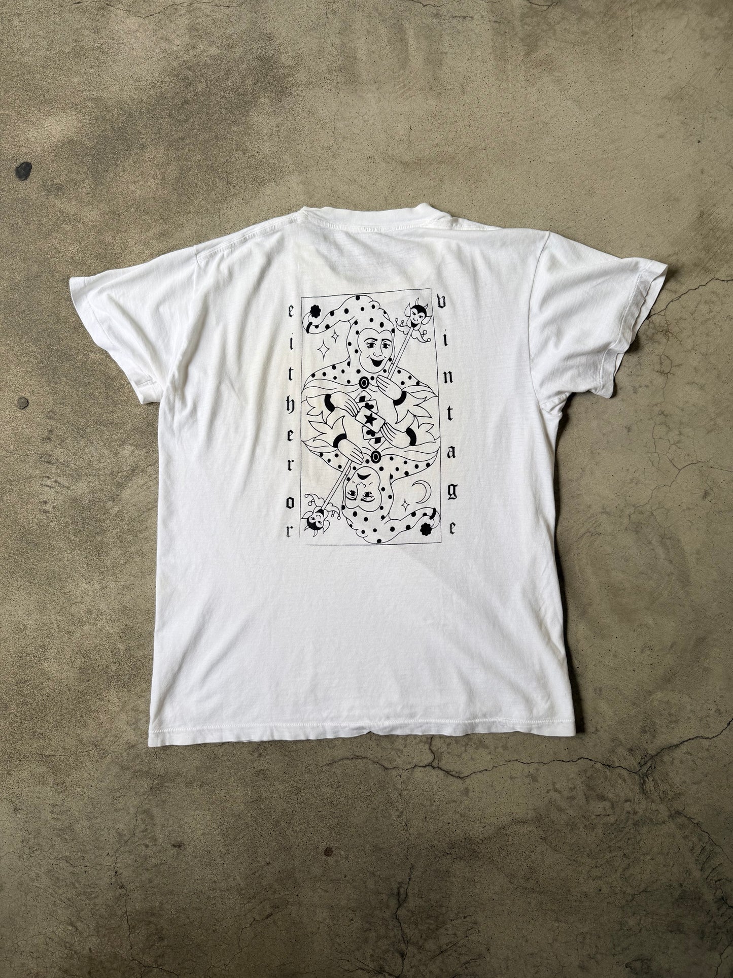 Either/Or Vintage “Jester” T-shirt, XL 22.5”x27”