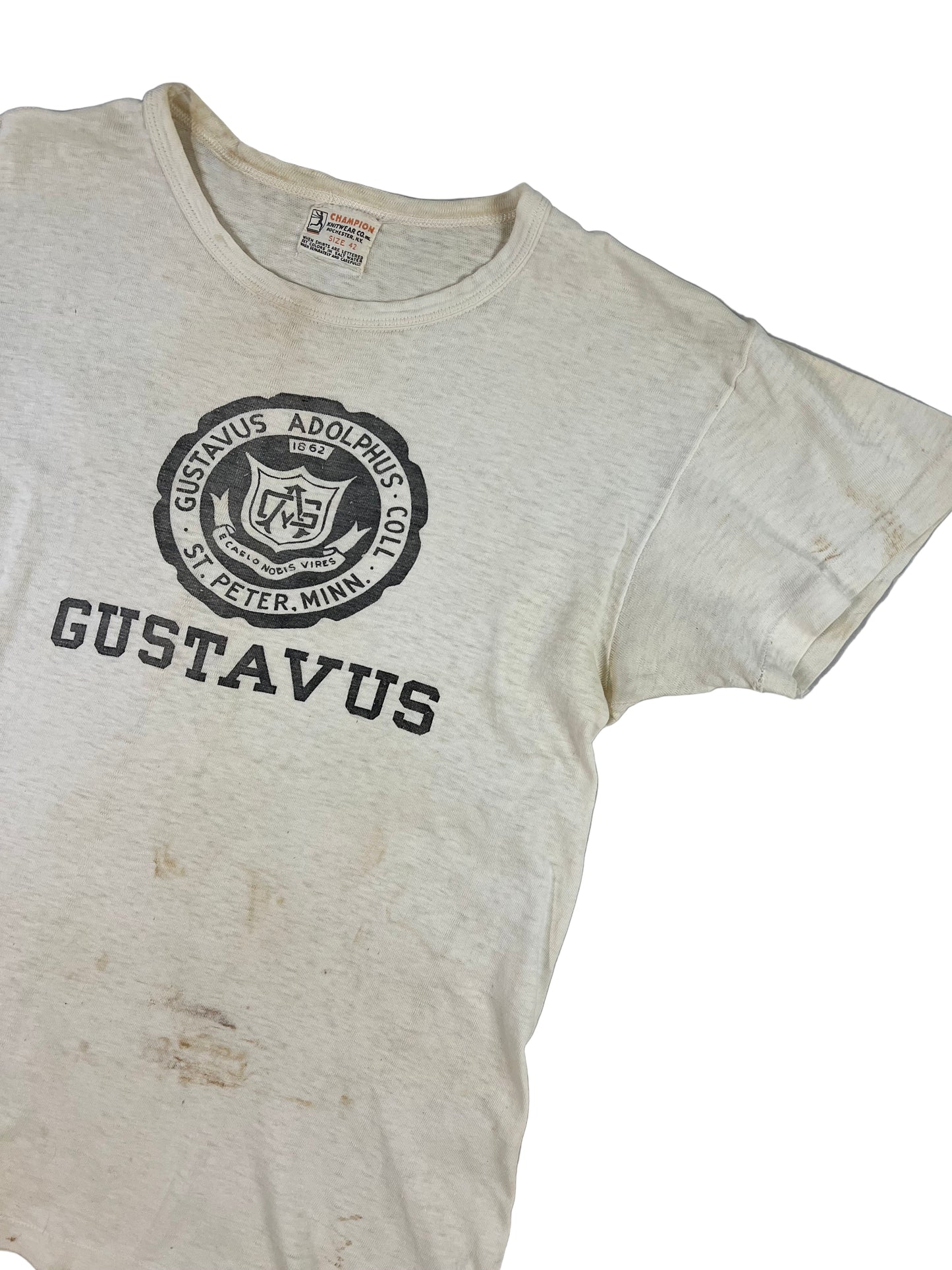 1930s/40s Gustavus Aldolphus College Champion Running Man T-Shirt