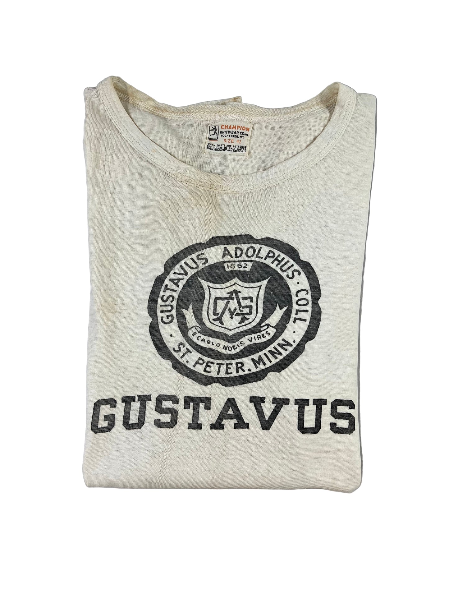 1930s/40s Gustavus Aldolphus College Champion Running Man T-Shirt