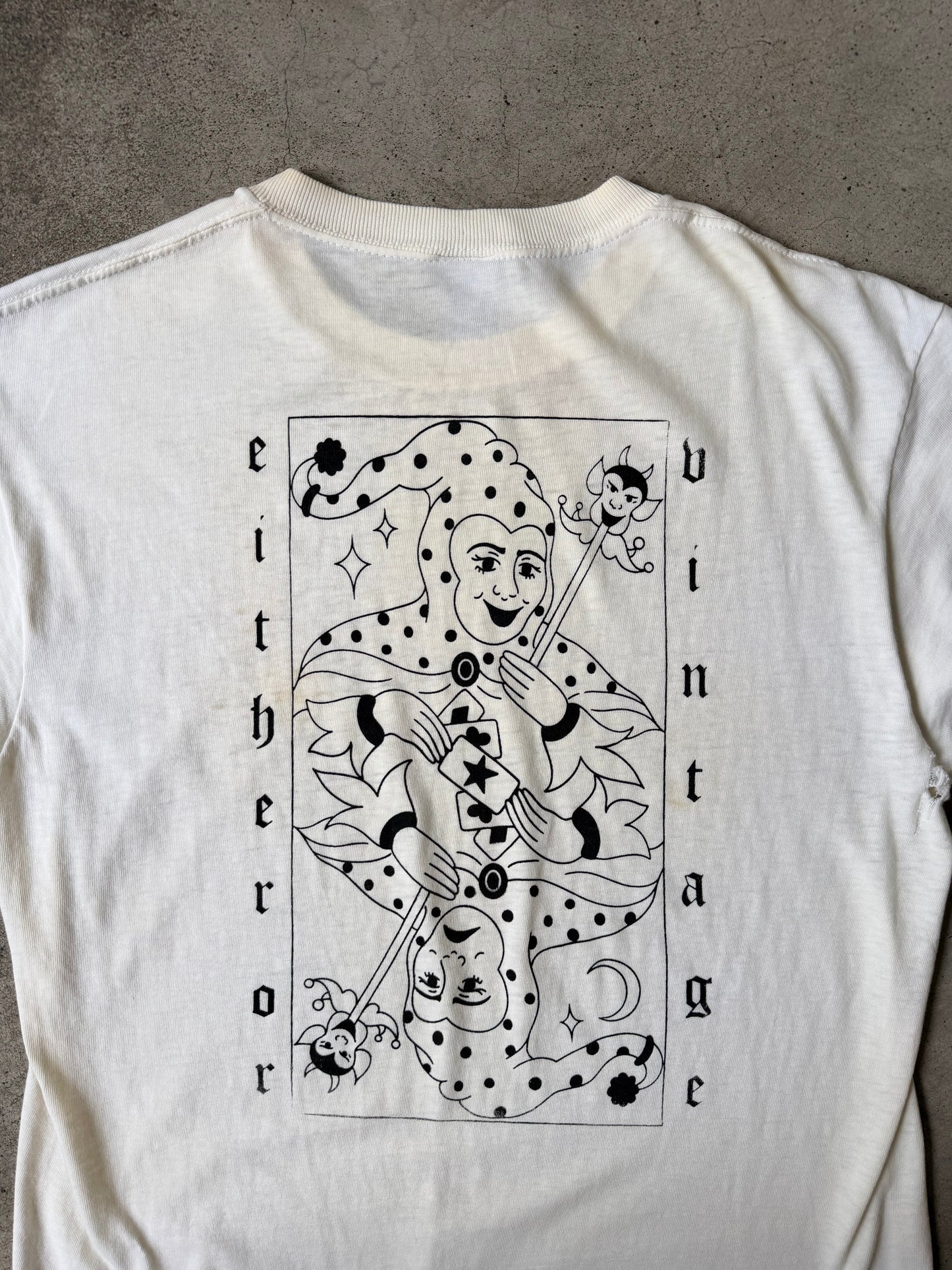 Either/Or Vintage “Jester” T-shirt, Large 19”x27.5”
