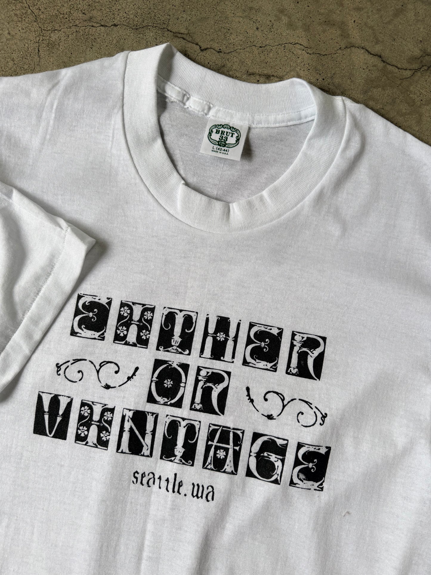 Either/Or Vintage Block Print T-shirt, Large 17.5”x31.5”