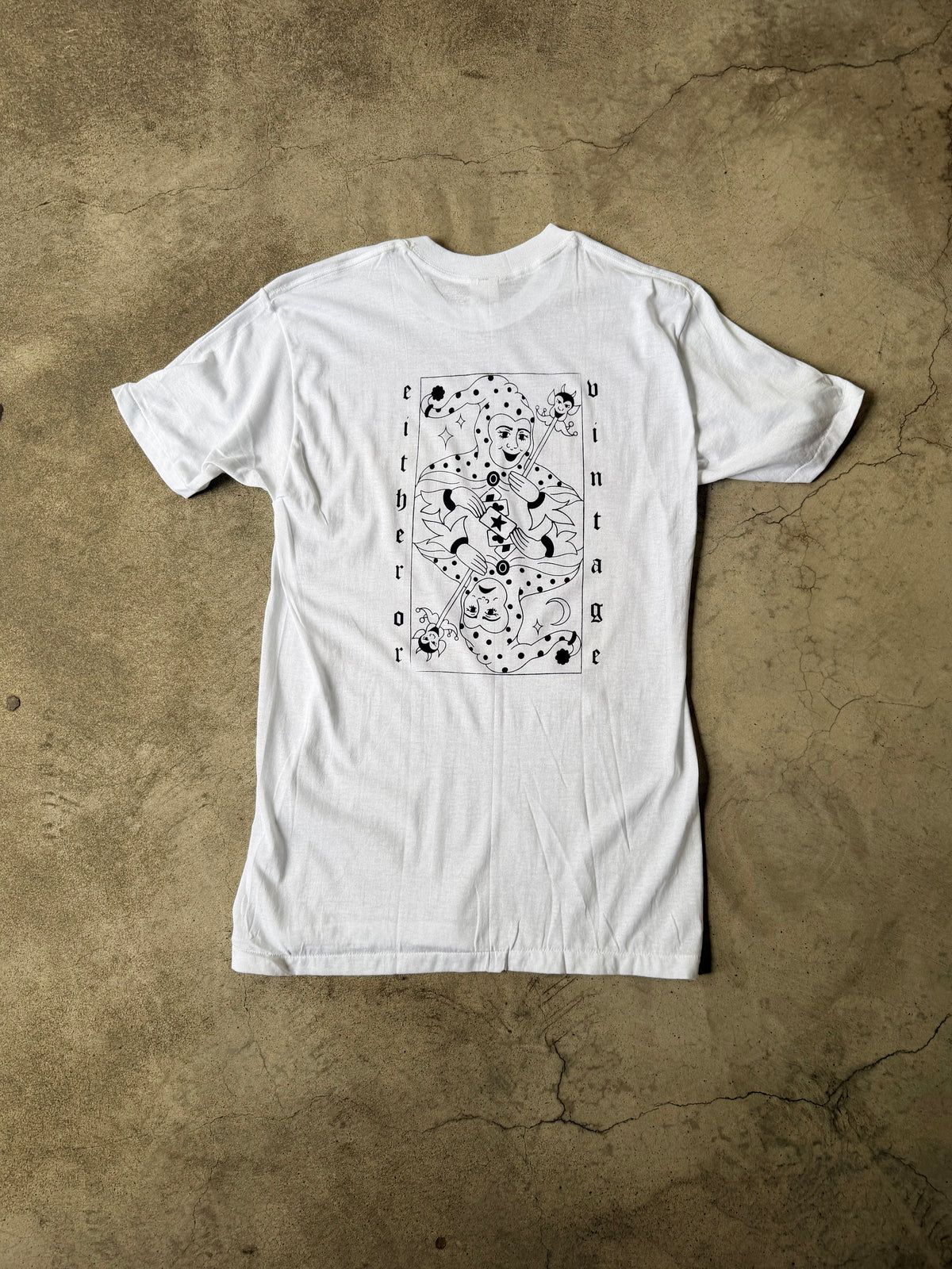 Either/Or Vintage “Jester” T-shirt, Large 18.5”x31”