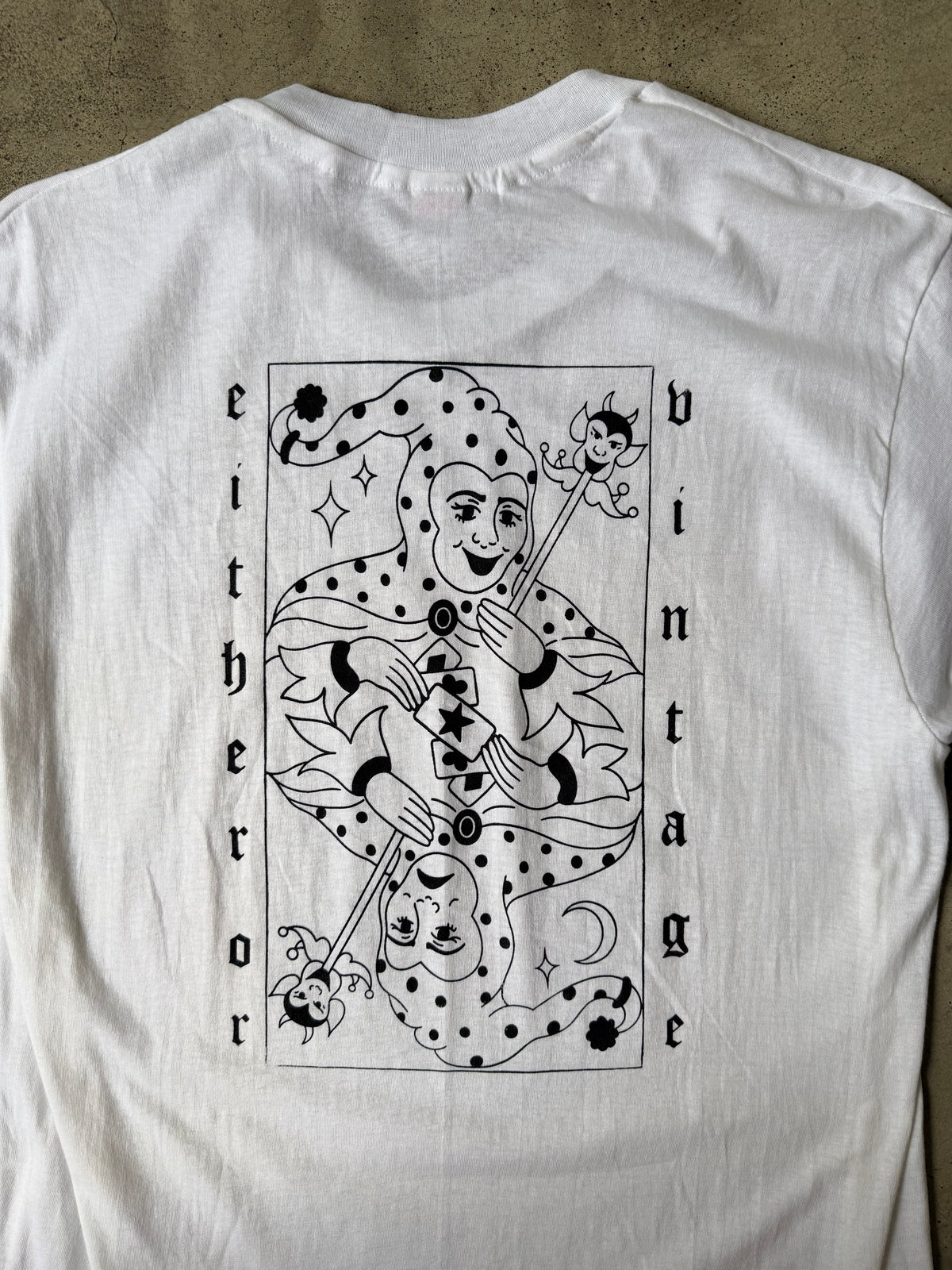 Either/Or Vintage “Jester” T-shirt, Large 19.5”x31”