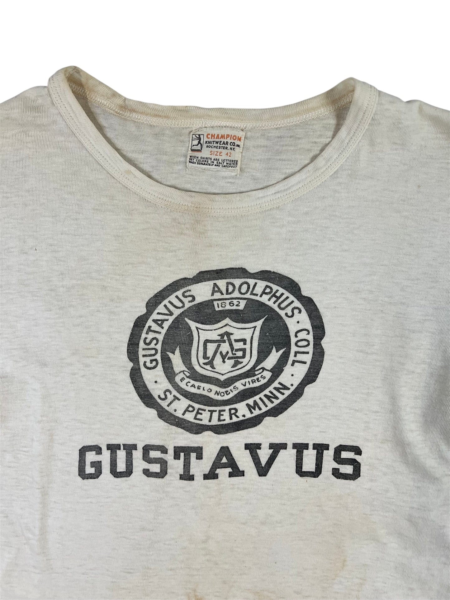 1930s/40s Gustavus Aldolphus College Champion Running Man T-Shirt