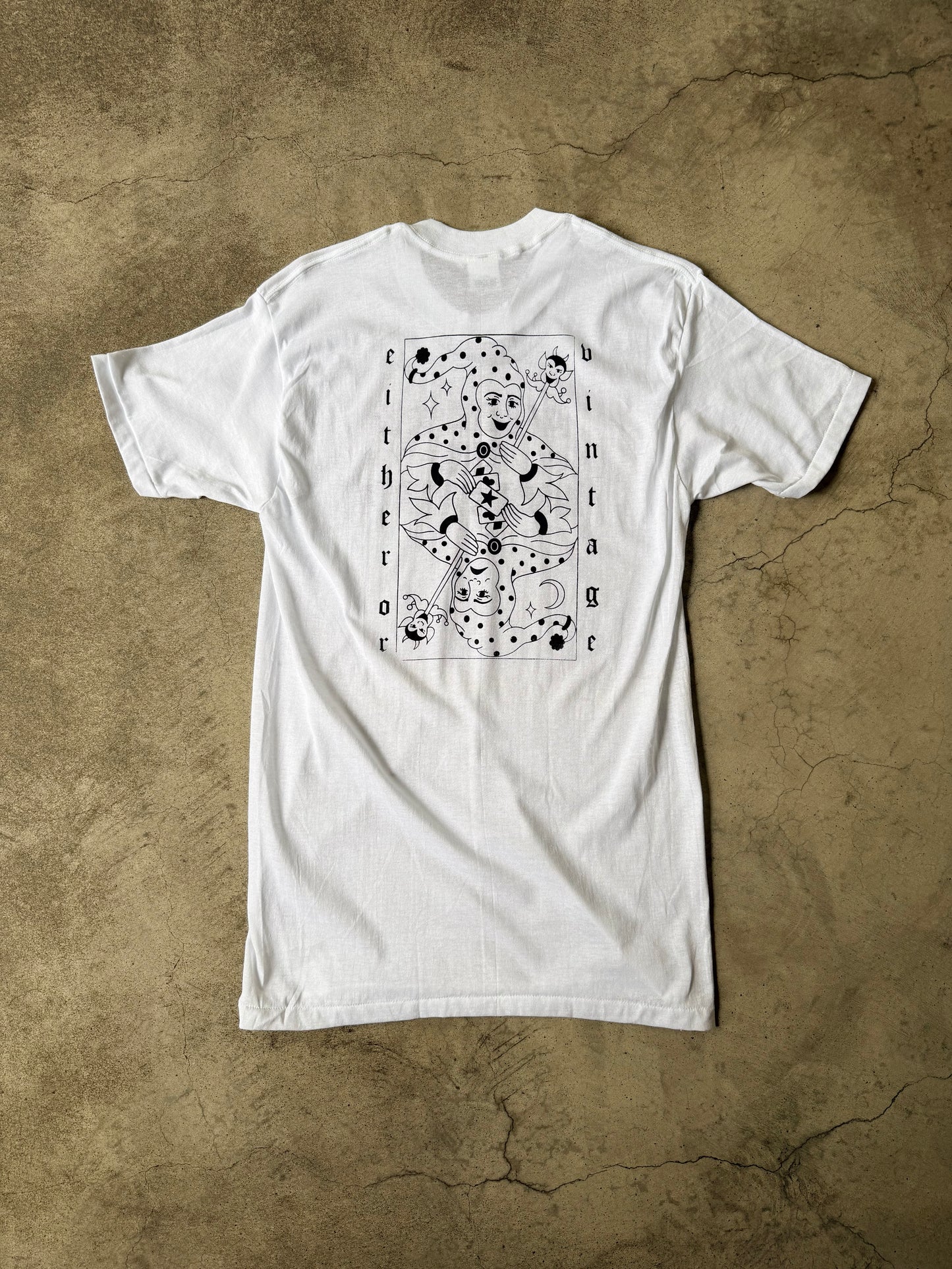 Either/Or Vintage Block Print T-shirt, Large 17.5”x31.5”