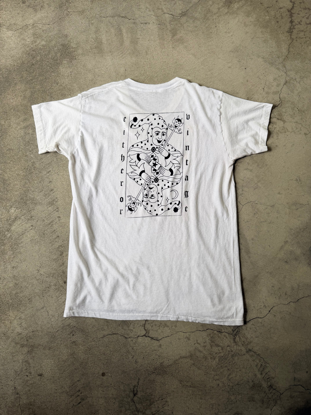 Either/Or Vintage “Jester” T-shirt, Large 21”x29”