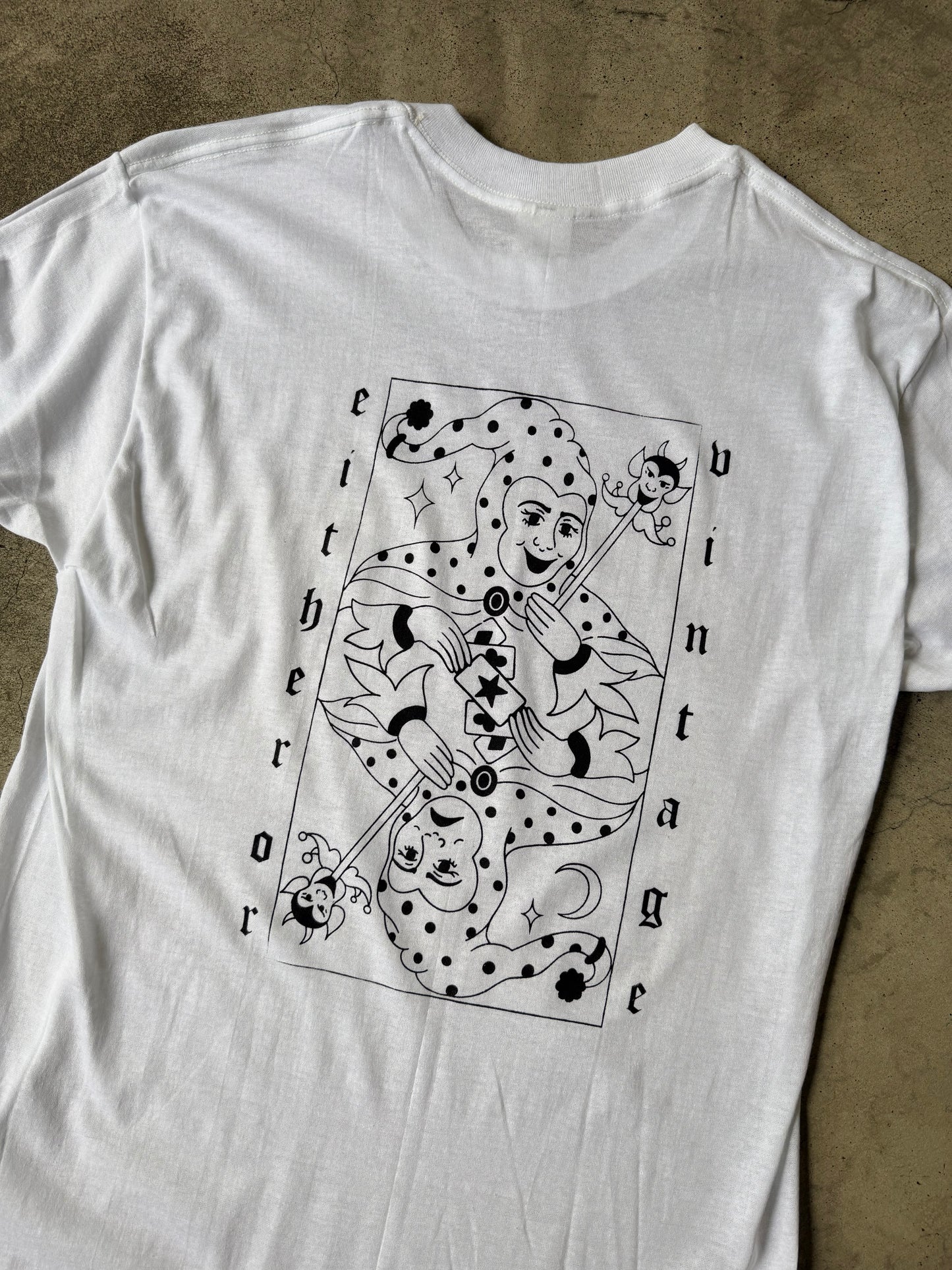 Either/Or Vintage “Jester” T-shirt, Large 18.5”x31”