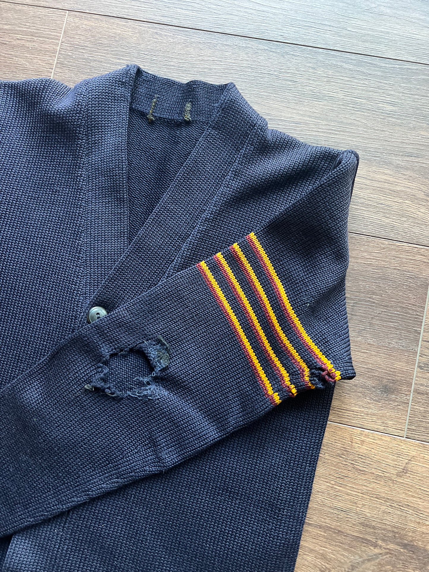 40s Distressed Navy Blue Cardigan