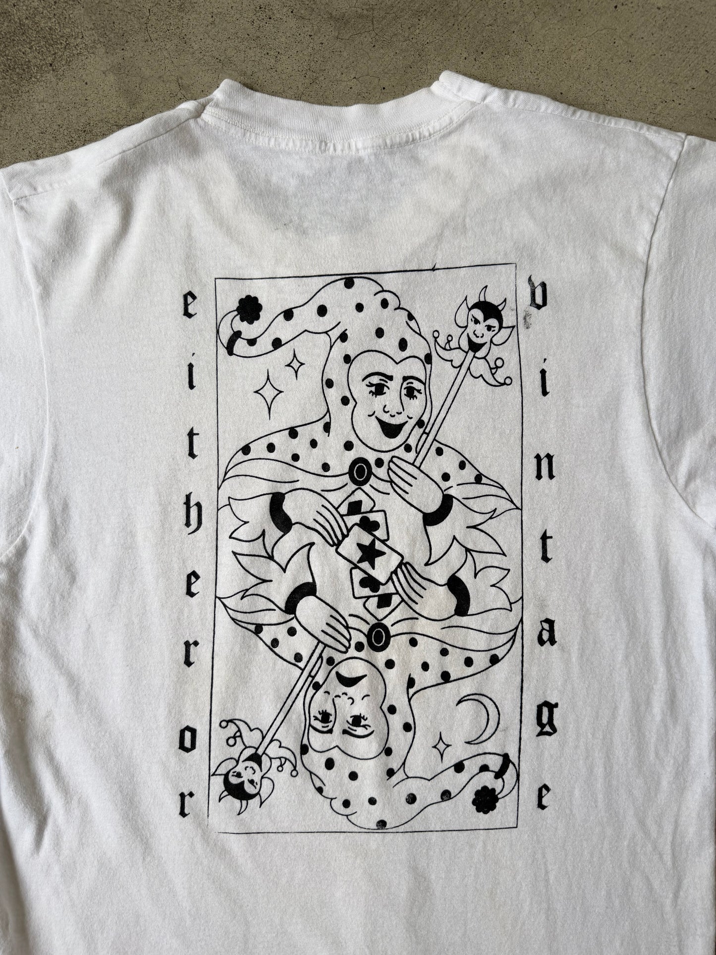 Either/Or Vintage “Jester” T-shirt, Medium 18”x27”