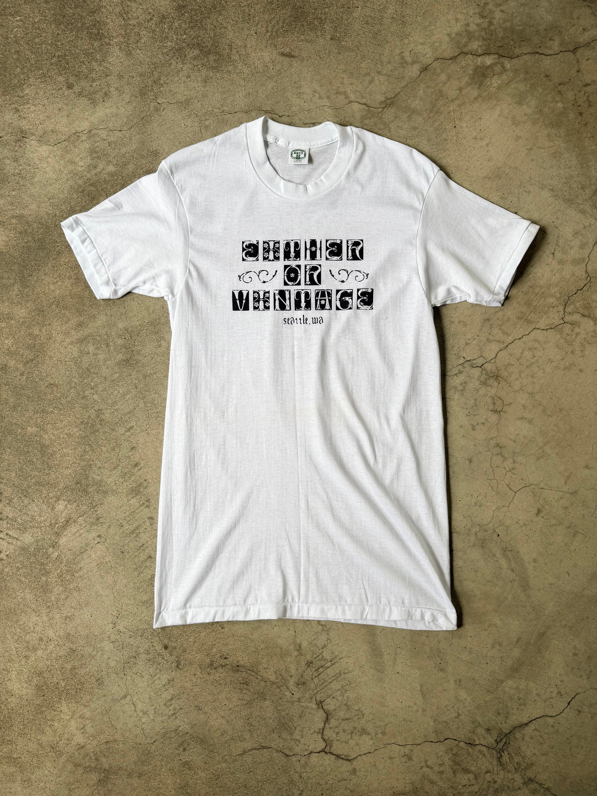 Either/Or Vintage Block Print T-shirt, Large 17.5”x31.5”