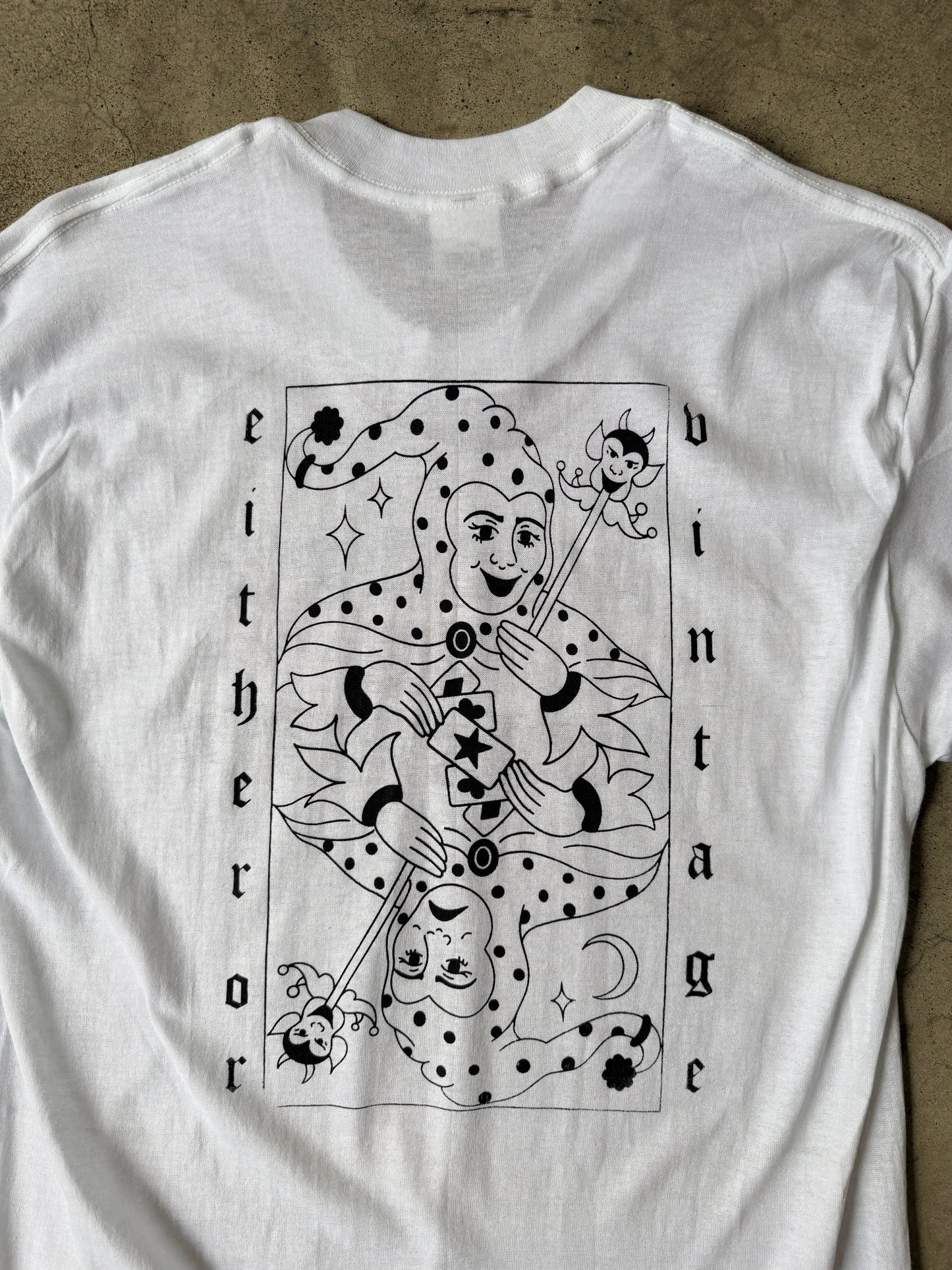 Either/Or Vintage Block Print T-shirt, Large 17.5”x31.5”