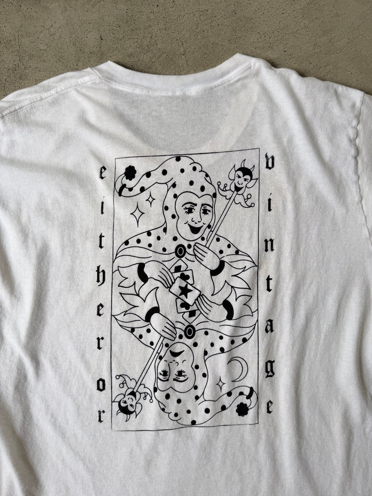 Either/Or Vintage “Jester” T-shirt, Large 21”x29”