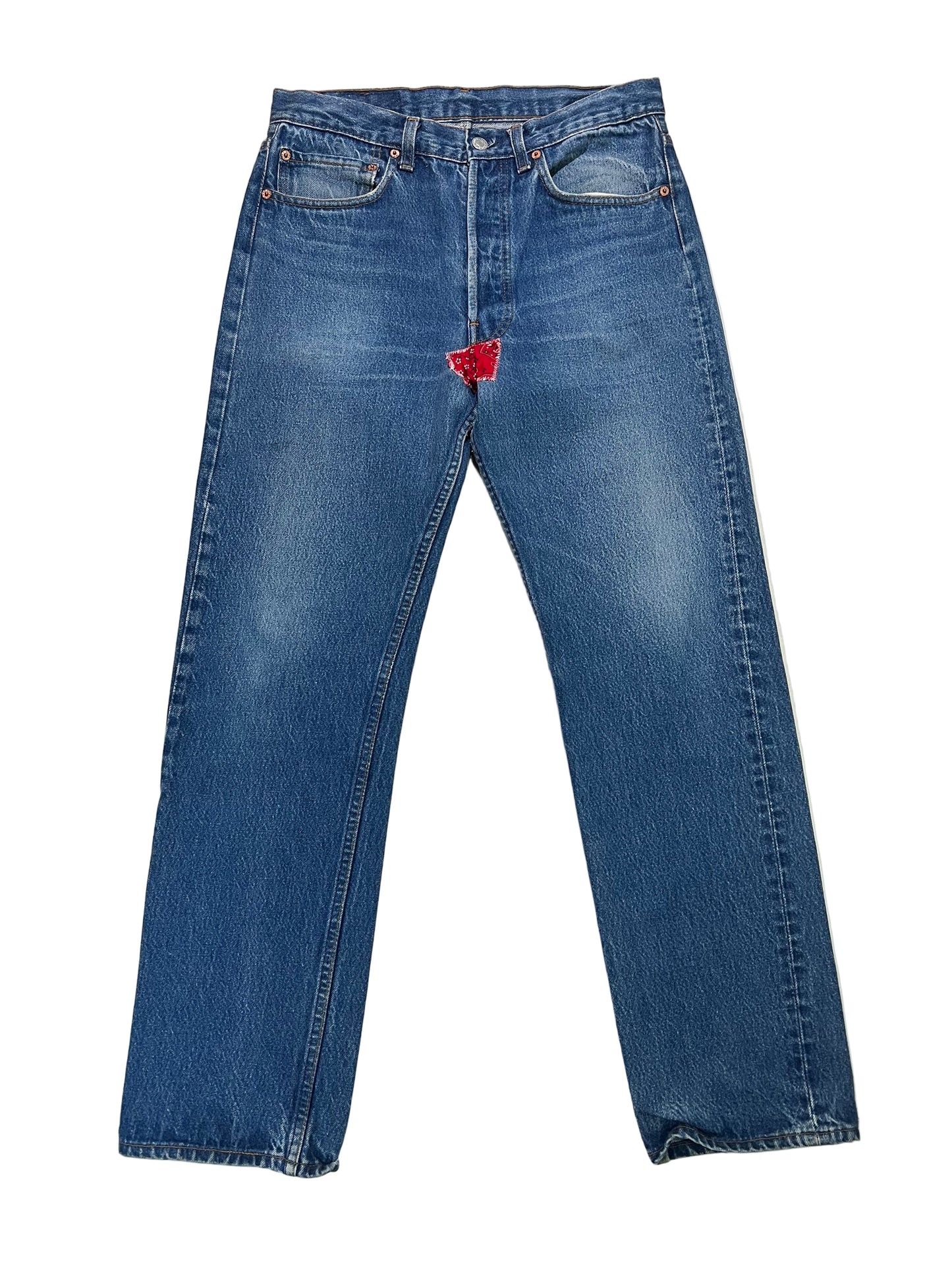 Made in USA Levi’s 501 with Bandana Repair 31”x30”