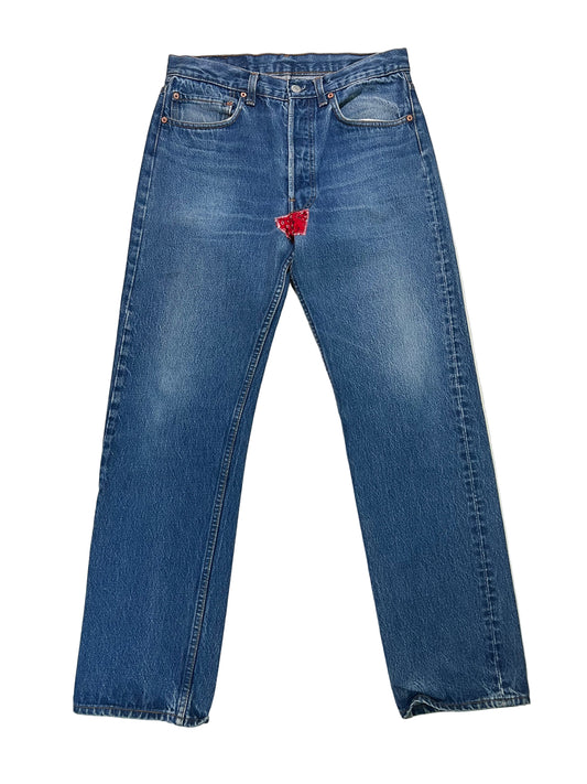 Made in USA Levi’s 501 with Bandana Repair 31”x30”