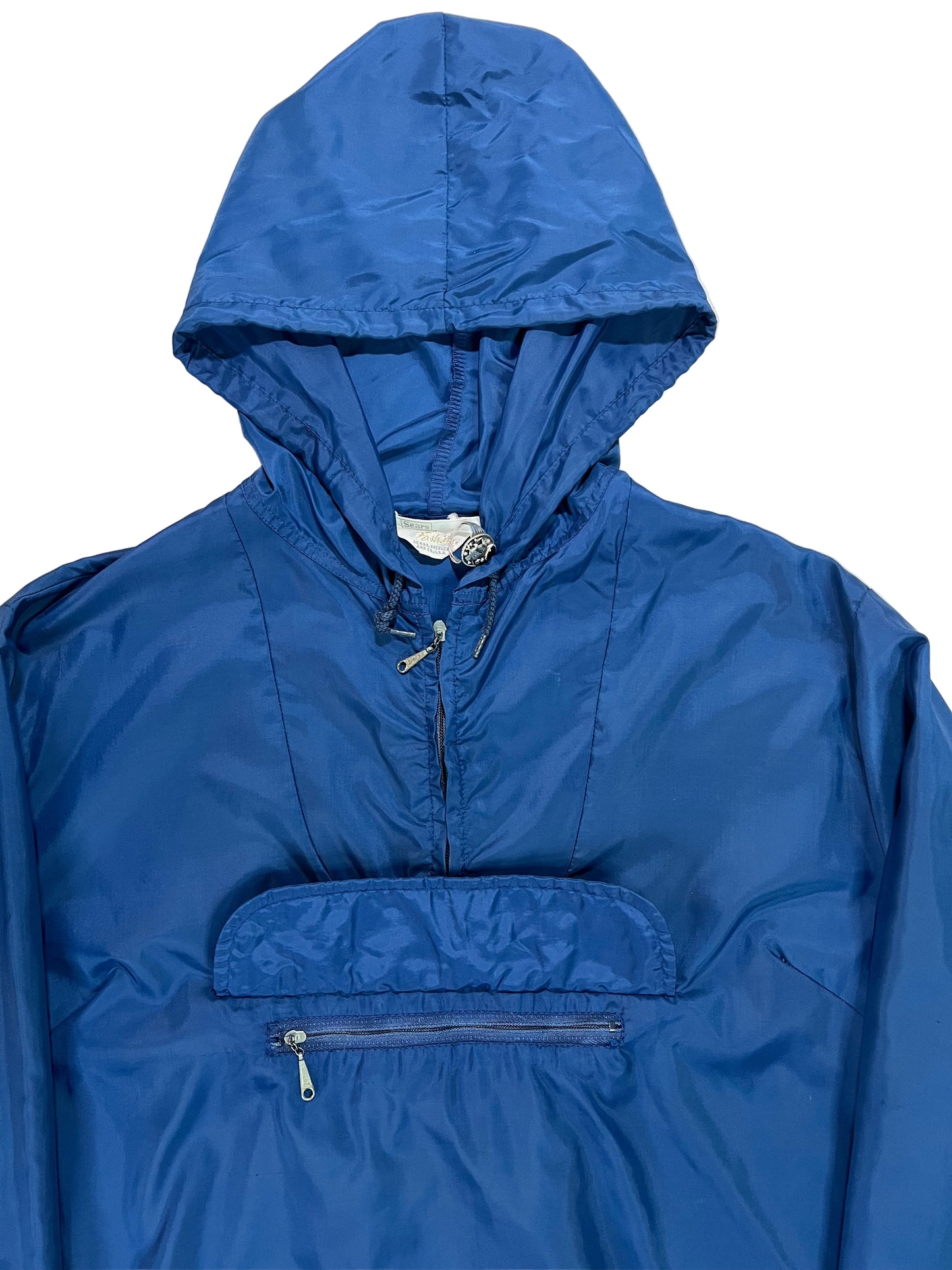 1960s Sears Fashion Navy Blue Quarter Zip Nylon Windbreaker