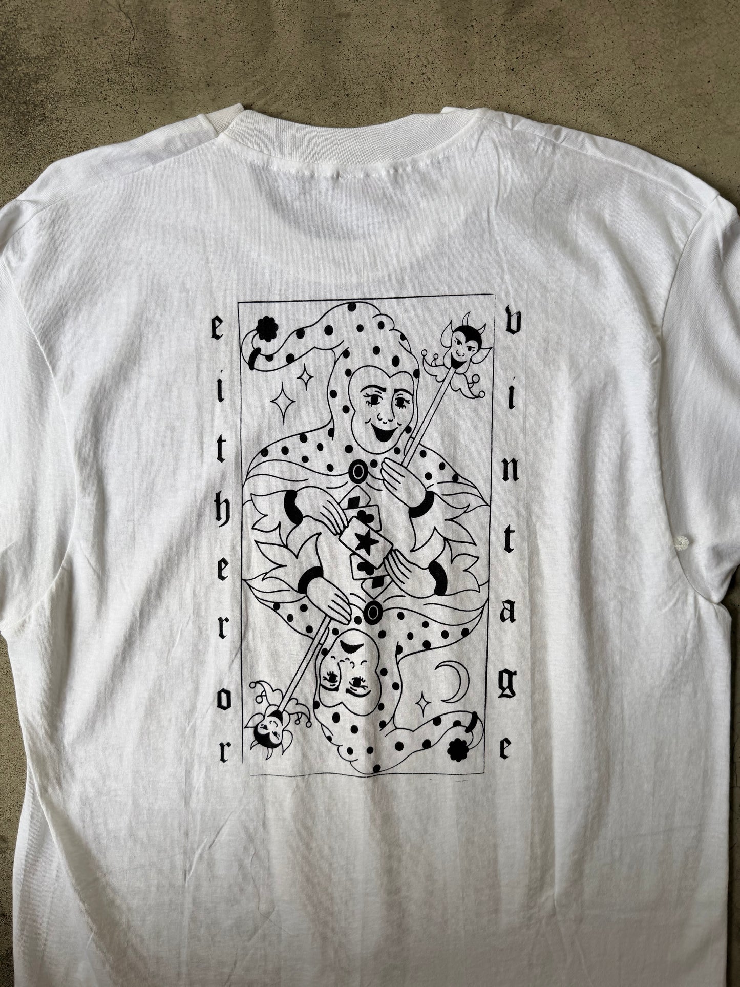 Either/Or Vintage “Jester” T-shirt, XL 21”x32” *misprint