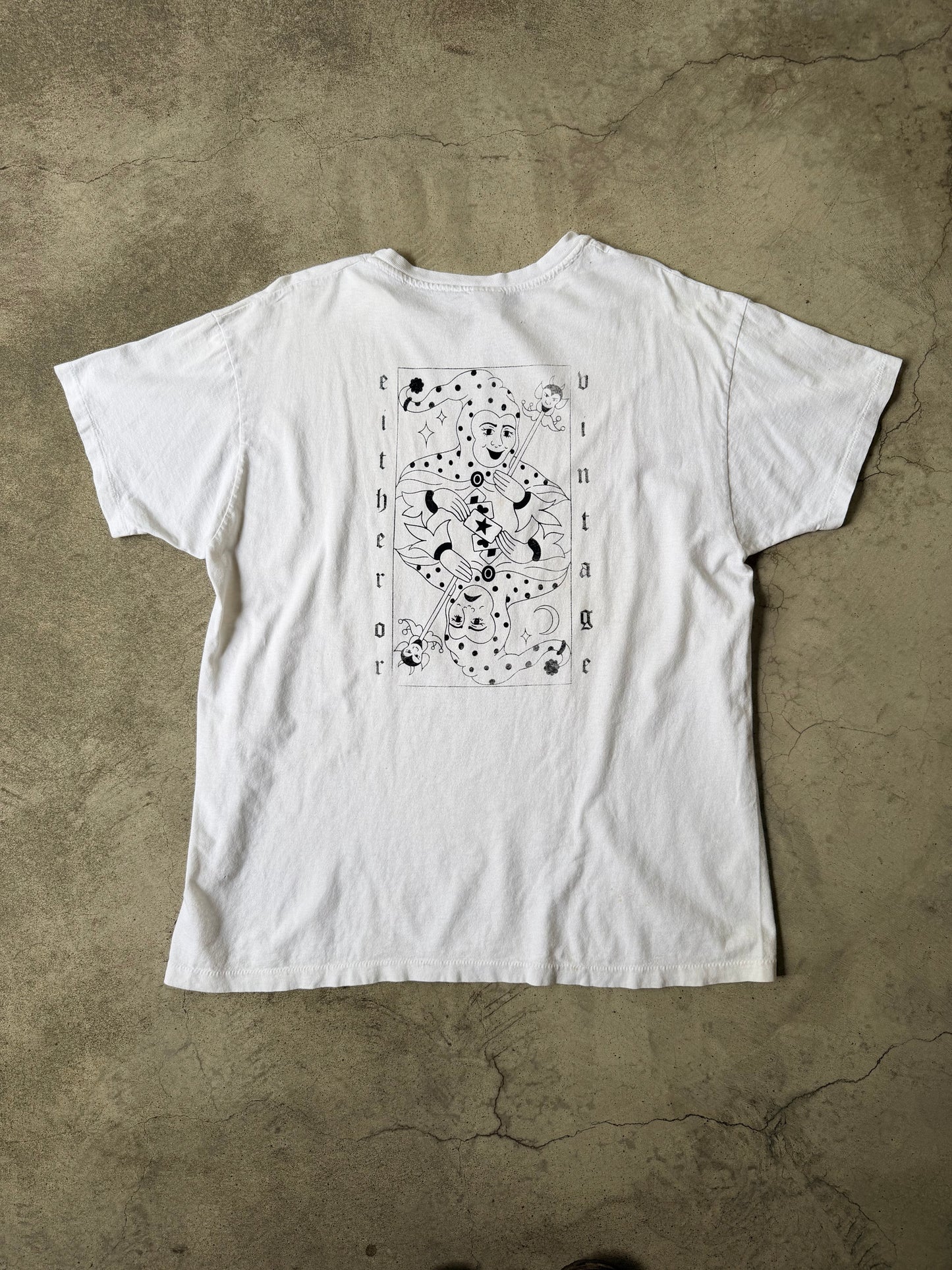 Either/Or Vintage “Jester” T-shirt, XL 23”x30”