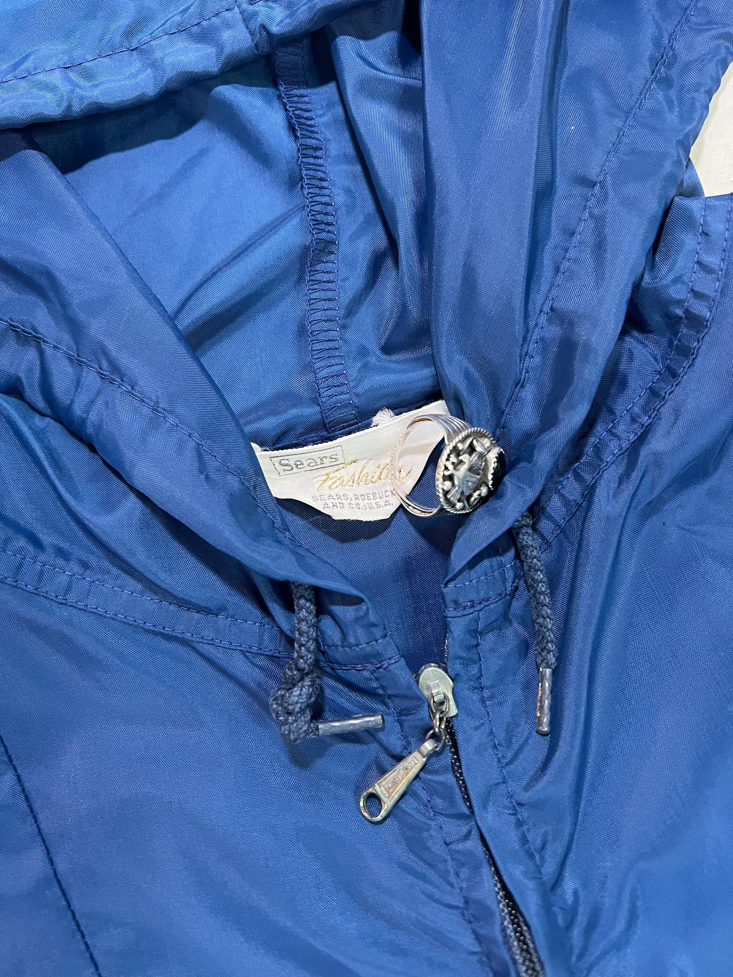 1960s Sears Fashion Navy Blue Quarter Zip Nylon Windbreaker